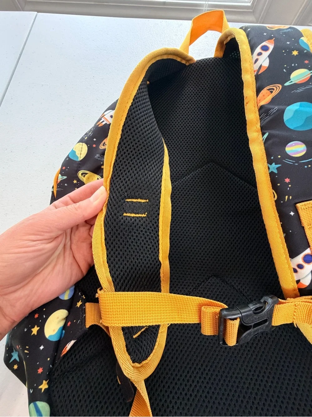 Kids Space Rocket Backpack - Black with Multi-Color Planets